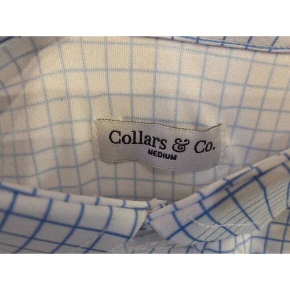 NWT Collars & Co Mens M Dress Collar Polo Shirt Thin Blue Check Performance - Picture 5 of 7